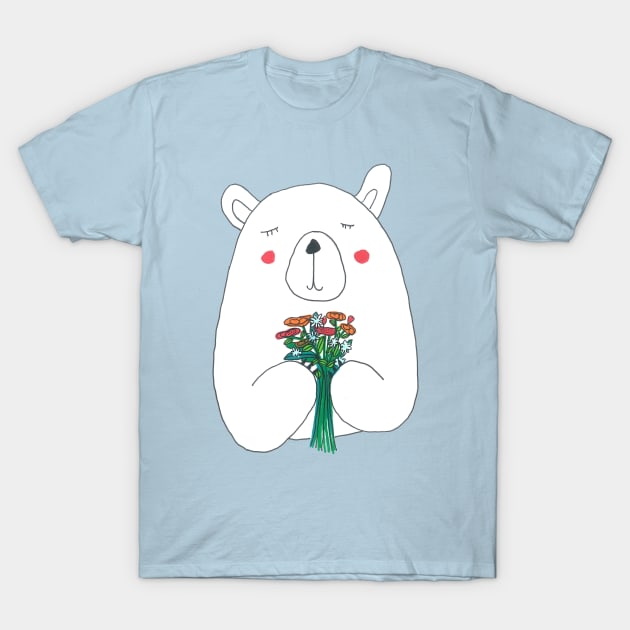 Polar Bear With Flowers T-Shirt by DoodlesAndStuff